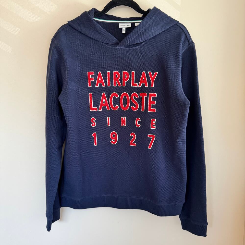 Lacoste Fairplay Sweatshirt Blue Red Pullover Hoodie Long Sleeve Men's Sz 16/L